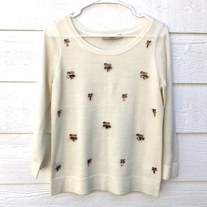 LOFT Sweater Pullover With Pink Jewels Small